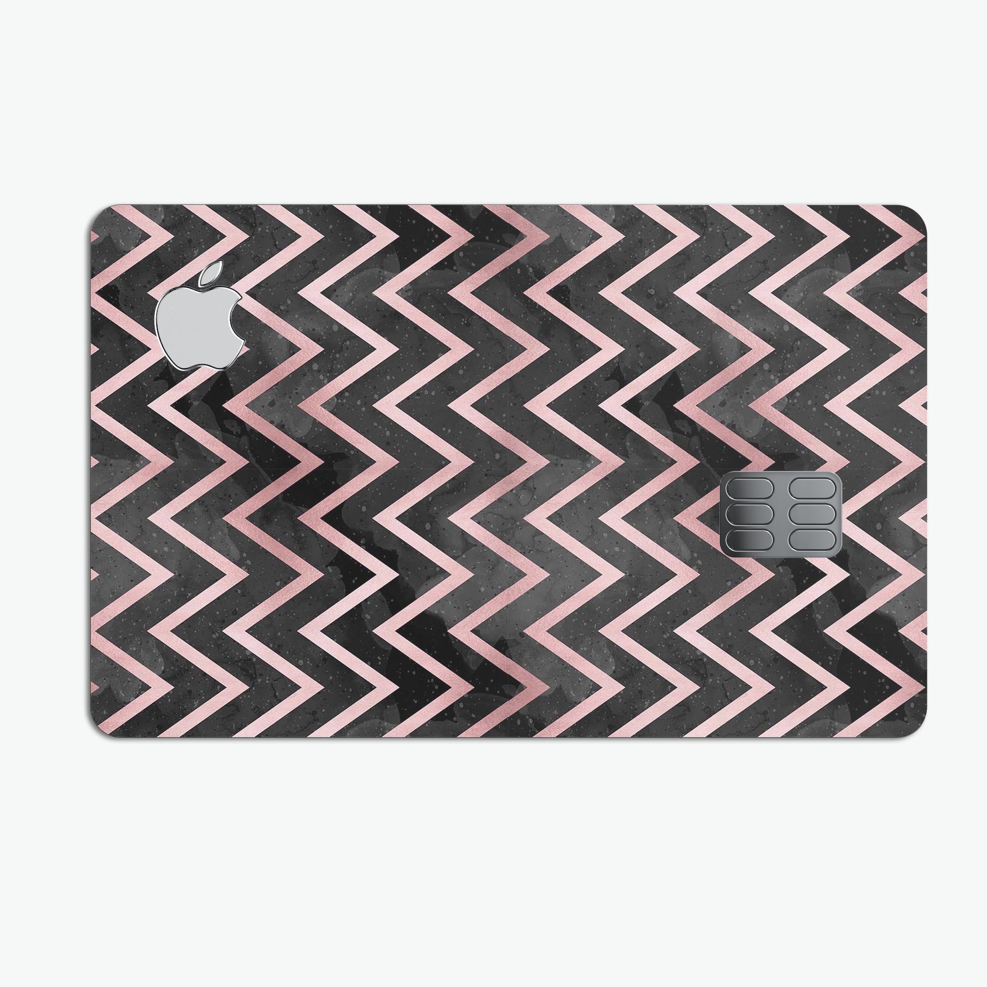 Karamfila Marble & Rose Gold Chevron v10 decal applied on an Apple Card, showcasing its stylish design and premium finish.